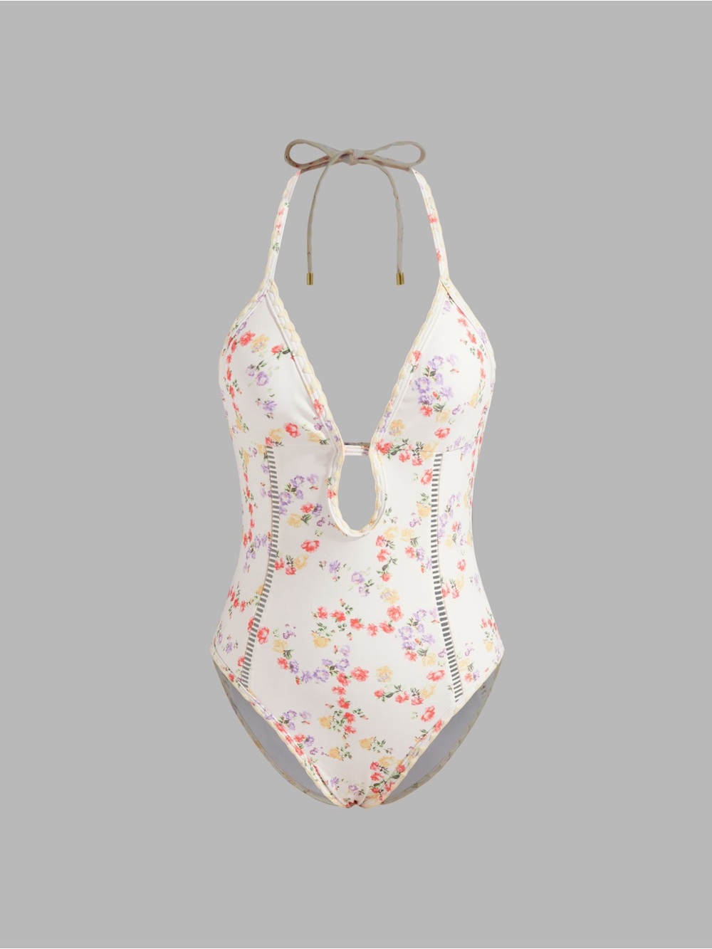 Cider Cream Floral Halter One-Piece